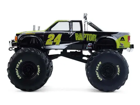 1986 CHEVROLET S10 MONSTER TRUCK #24 "RAPTOR" BLACK AND GREEN WITH GRAPHICS "KINGS OF CRUNCH - HENDRICK MOTORSPORTS TRIBUTE" SPECIAL EDITION 1/64 DIECAST MODEL CAR BY GREENLIGHT