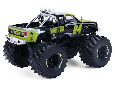 1986 CHEVROLET S10 MONSTER TRUCK #24 "RAPTOR" BLACK AND GREEN WITH GRAPHICS "KINGS OF CRUNCH - HENDRICK MOTORSPORTS TRIBUTE" SPECIAL EDITION 1/64 DIECAST MODEL CAR BY GREENLIGHT