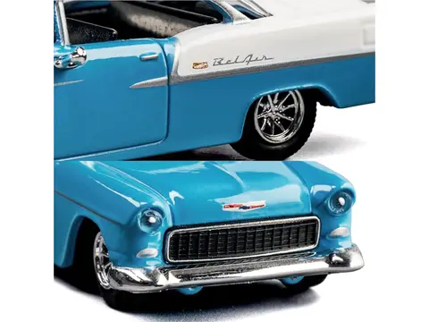 1955 CHEVROLET BEL AIR BLUE AND WHITE "COLLECTION" SERIES 1/64 DIECAST MODEL CAR BY MAJORETTE
