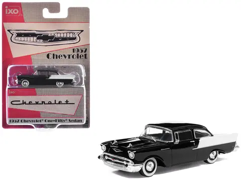 1957 CHEVROLET ONE-FIFTY SEDAN BLACK AND WHITE 1/64 DIECAST MODEL CAR BY IXO MODELS