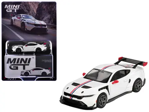 FORD MUSTANG GTD "SPIRIT OF AMERICA" WHITE WITH RED AND BLUE STRIPES LIMITED EDITION 1/64 DIECAST MODEL CAR BY MINI GT