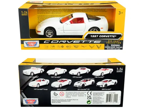 1997 CHEVROLET CORVETTE C5 COUPE WHITE WITH RED INTERIOR "HISTORY OF CORVETTE" SERIES 1/24 DIECAST MODEL CAR BY MOTORMAX