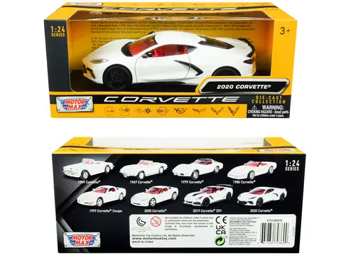 2020 CHEVROLET CORVETTE C8 STINGRAY WHITE WITH RED INTERIOR "HISTORY OF CORVETTE" SERIES 1/24 DIECAST MODEL CAR BY MOTORMAX