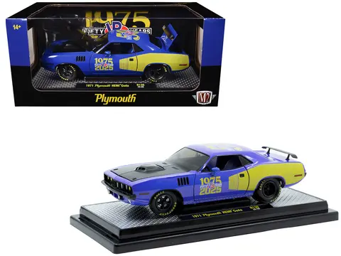 1971 PLYMOUTH HEMI CUDA "VP RACING 50 YEARS" BLUE WITH YELLOW SIDES LIMITED EDITION TO 8650 PIECES WORLDWIDE 1/24 DIECAST MODEL CAR BY M2 MACHINES