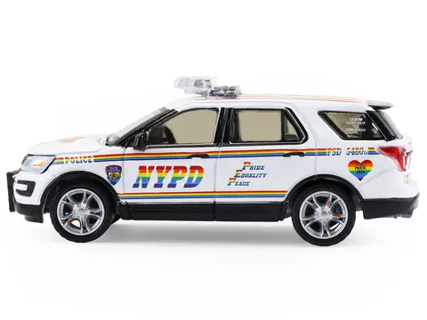 2016 FORD POLICE INTERCEPTOR UTILITY "NEW YORK POLICE DEPARTMENT (NYPD) PRIDE LIVERY" WHITE WITH RAINBOW STRIPES "HOT PURSUIT" SERIES 47 1/64 DIECAST MODEL CAR BY GREENLIGHT