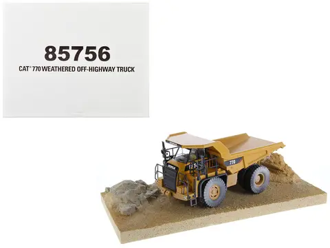 CAT CATERPILLAR 770 OFF-HIGHWAY TRUCK YELLOW (WEATHERED) WITH OPERATOR "WEATHERED" SERIES 1/50 DIECAST MODEL BY DIECAST MASTERS
