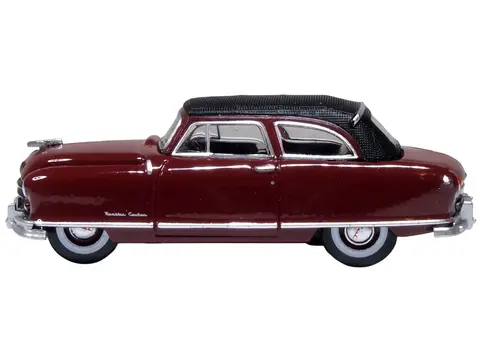 1950 NASH RAMBLER CUSTOM LANDAU CONVERTIBLE (CLOSED) SUNSET MAROON WITH BLACK TOP 1/87 (HO) SCALE DIECAST MODEL CAR BY OXFORD DIECAST