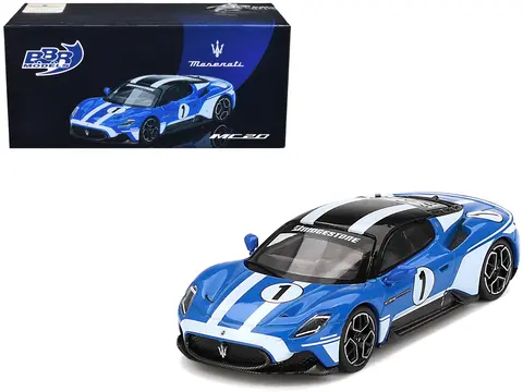 MASERATI MC20 #1 BLUE WITH WHITE STRIPES AND BLACK TOP "MASERATI PERFORMANCE EXPERIENCE" 1/64 DIECAST MODEL CAR BY BBR