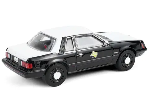 1982 FORD MUSTANG SSP "TEXAS DEPARTMENT OF PUBLIC SAFETY HIGHWAY PATROL" BLACK WITH WHITE HOOD AND TOP "HOBBY EXCLUSIVE" SERIES 1/64 DIECAST MODEL CAR BY GREENLIGHT