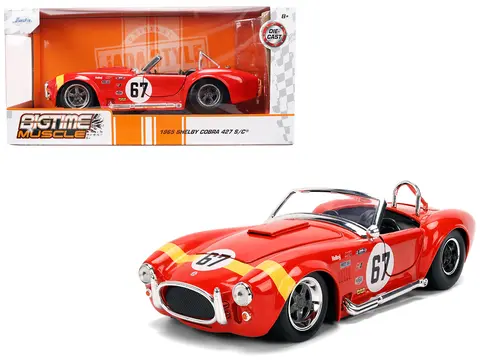 1965 SHELBY COBRA 427 S/C #67 RED WITH YELLOW STRIPE "BIGTIME MUSCLE" SERIES 1/24 DIECAST MODEL CAR BY JADA