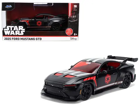 2025 FORD MUSTANG GTD "DARTH VADER" MATT BLACK WITH SILVER STRIPES AND GRAPHICS "STAR WARS" "HOLLYWOOD RIDES" SERIES 1/32 DIECAST CAR MODEL BY JADA