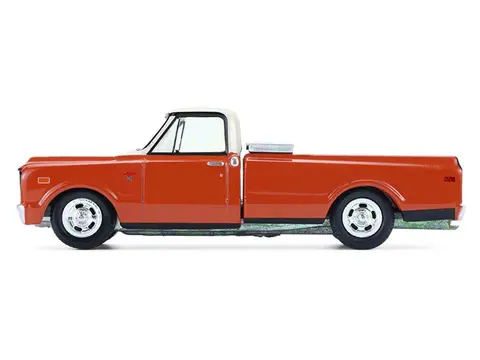 1968 CHEVROLET C-10 PICKUP TRUCK WITH TOOLBOX ORANGE AND BEIGE "DOWN ON THE FARM" SERIES 11 1/64 DIECAST MODEL BY GREENLIGHT