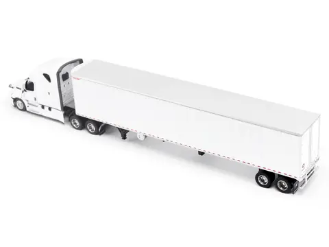 2025 FREIGHTLINER CASCADIA GEN-5 TRUCK TRACTOR WITH SLEEPER AND GREAT DANE CHAMPION 53FT REFRIGERATED TRAILER WINTER WHITE "TRANSPORT SERIES" 1/64 DIECAST MODEL BY DIECAST MASTERS