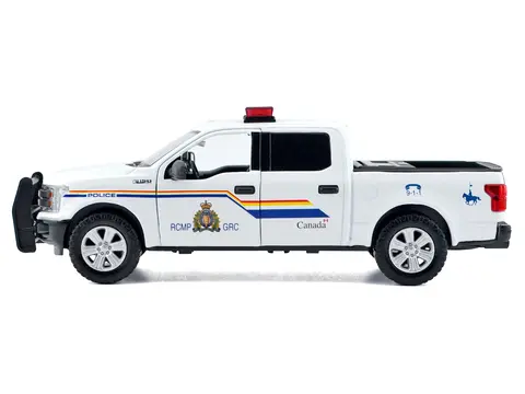 2019 FORD F-150 LARIAT CREW CAB PICKUP TRUCK "ROYAL CANADIAN MOUNTED POLICE" WHITE WITH FLASHING LIGHT BAR AND FRONT AND REAR LIGHTS AND SOUNDS "LAW ENFORCEMENT AND PUBLIC SERVICE" SERIES 1/24-1/27 DIECAST MODEL CAR BY MOTORMAX