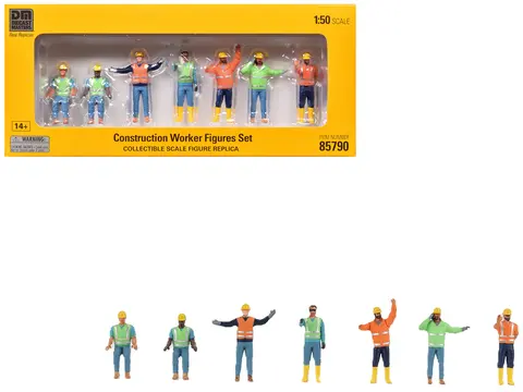 "CONSTRUCTION WORKERS" 7 PIECE FIGURE SET FOR 1/50 SCALE MODELS BY DIECAST MASTERS