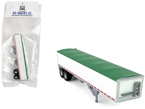 COVERED GRAIN TRAILER WHITE WITH GREEN TARP 1/87 (HO) PLASTIC MODEL CAR BY HO LOGISTICS