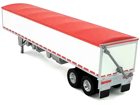 COVERED GRAIN TRAILER WHITE WITH RED TARP 1/87 (HO) PLASTIC MODEL CAR BY HO LOGISTICS