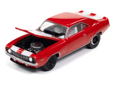 1969 CHEVROLET CAMARO Z28 RED WITH WHITE STRIPES AND INTERIOR "MUSCLE CARS USA" SERIES 1/64 DIECAST MODEL CAR BY JOHNNY LIGHTNING