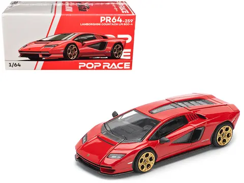 LAMBORGHINI COUNTACH LPI 800-4 RED WITH CARBON ACCENTS 1/64 DIECAST MODEL CAR BY POP RACE