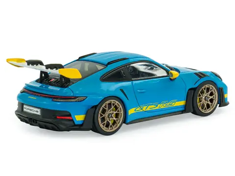 2023 PORSCHE 911 (992) GT3 RS "TRIBUTE TO 24 HOURS OF DAYTONA 2003" RIVIERA BLUE WITH YELLOW STRIPES 1/43 DIECAST MODEL CAR BY SOLIDO
