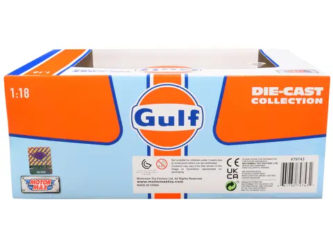 1961-1967 MORRIS MINI COOPER RHD (RIGHT HAND DRIVE) #6 "GULF OIL" LIGHT BLUE WITH ORANGE STRIPES AND CHECKERED TOP "CITY CLASSICS" SERIES 1/18 DIECAST MODEL CAR BY MOTORMAX