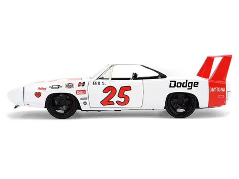 1969 DODGE CHARGER DAYTONA #25 WHITE WITH RED STRIPES "BIGTIME MUSCLE" SERIES 1/24 DIECAST MODEL CAR BY JADA