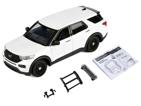 2022 FORD POLICE INTERCEPTOR UTILITY UNMARKED WHITE "BUILDER'S KIT" "LAW ENFORCEMENT AND PUBLIC SERVICE" SERIES 1/24 DIECAST MODEL CAR BY MOTORMAX