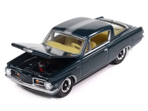 1965 PLYMOUTH BARRACUDA FORMULA S DARK BLUE METALLIC WITH SILVER STRIPE "VINTAGE MUSCLE" SERIES 1/64 DIECAST MODEL CAR BY AUTO WORLD