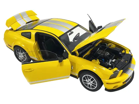 2007 FORD SHELBY GT500 YELLOW WITH SILVER STRIPES "SHELBY COLLECTIBLES" SERIES 1/18 DIECAST MODEL CAR BY ACME