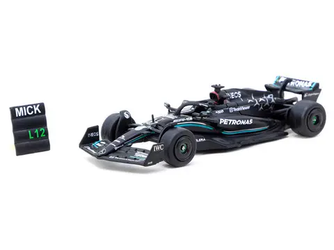 MERCEDES-AMG F1 W14 E PERFORMANCE #47 MICK SCHUMACHER FORMULA ONE F1 "SPANISH GP TYRE TESTING" (2023) WITH PIT BOARD "GLOBAL64" SERIES 1/64 DIECAST MODEL BY TARMAC WORKS