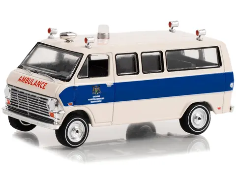 1969 FORD ECONOLINE AMBULANCE BEIGE WITH BLUE STRIPES "ONTARIO HOSPITAL SERVICES COMMISSION ONTARIO CANADA" "FIRST RESPONDERS" SERIES 1 1/64 DIECAST MODEL CAR BY GREENLIGHT