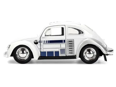 1959 VOLKSWAGEN BEETLE "R2-D2" LIVERY WHITE WITH GRAPHICS "STAR WARS" FRANCHISE "HOLLYWOOD RIDES" SERIES 1/32 DIECAST MODEL CAR BY JADA