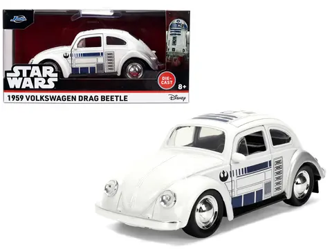 1959 VOLKSWAGEN BEETLE "R2-D2" LIVERY WHITE WITH GRAPHICS "STAR WARS" FRANCHISE "HOLLYWOOD RIDES" SERIES 1/32 DIECAST MODEL CAR BY JADA