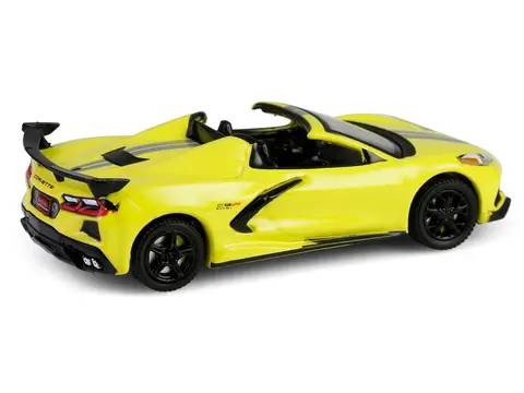 2022 CHEVROLET CORVETTE C8.R CONVERTIBLE YELLOW WITH SILVER STRIPES "BARRETT-JACKSON" SERIES 15 1/64 DIECAST MODEL CAR BY GREENLIGHT
