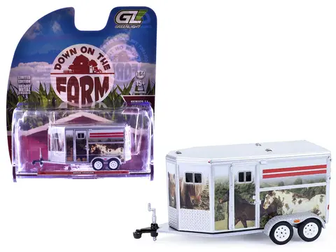HORSE TRAILER SILVER WITH CUSTOM HORSE WRAP "DOWN ON THE FARM" SERIES 11 1/64 DIECAST MODEL BY GREENLIGHT