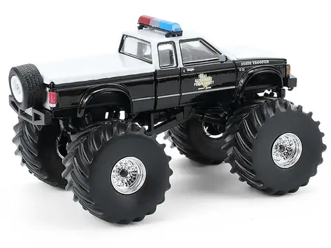 1990 GMC S-15 MONSTER TRUCK "TEXAS DEPARTMENT OF PUBLIC SAFETY" BLACK AND WHITE "KINGS OF CRUNCH - HOT PURSUIT" SPECIAL EDITION 1/64 DIECAST MODEL CAR BY GREENLIGHT