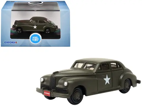 1942 PACKARD CLIPPER TOURING SEDAN "US ARMY STAFF CAR" OLIVE DRAB 1/87 (HO) SCALE DIECAST MODEL CAR BY OXFORD DIECAST