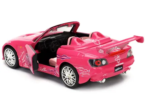 SUKI'S HONDA S2000 CONVERTIBLE PINK WITH GRAPHICS "2 FAST 2 FURIOUS" (2003) MOVIE "FAST & FURIOUS 25TH ANNIVERSARY" SERIES 1/32 DIECAST CAR MODEL BY JADA