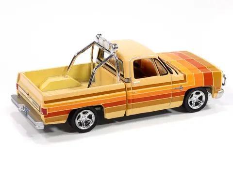 1981 CHEVROLET SILVERADO FLEETSIDE PICKUP TRUCK CREAM WITH STRIPES "HOBBY EXCLUSIVE" SERIES 1/64 DIECAST MODEL CAR BY AUTO WORLD