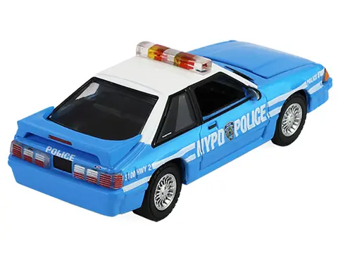 1987 FORD MUSTANG "NEW YORK CITY POLICE DEPARTMENT (NYPD)" BLUE WITH WHITE TOP "HOBBY EXCLUSIVE" SERIES 1/64 DIECAST MODEL CAR BY GREENLIGHT