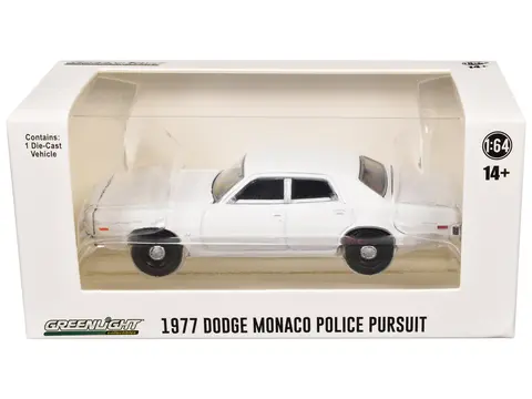 1977-78 DODGE MONACO POLICE PURSUIT WHITE "HOT PURSUIT - HOBBY EXCLUSIVE" SERIES 1/64 DIECAST MODEL CAR BY GREENLIGHT