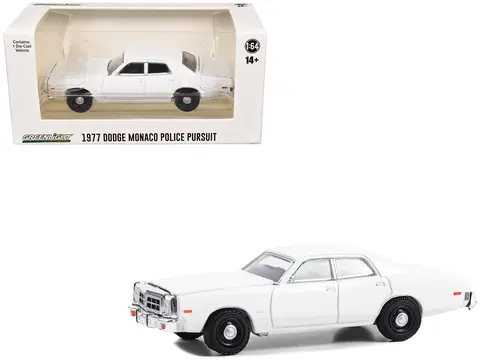 1977-78 DODGE MONACO POLICE PURSUIT WHITE "HOT PURSUIT - HOBBY EXCLUSIVE" SERIES 1/64 DIECAST MODEL CAR BY GREENLIGHT