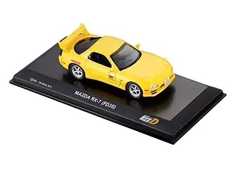 MAZDA RX-7 (FD3S) RHD (RIGHT HAND DRIVE) YELLOW "INITIAL D" MANGA 1/64 DIECAST MODEL CAR BY KYOSHO