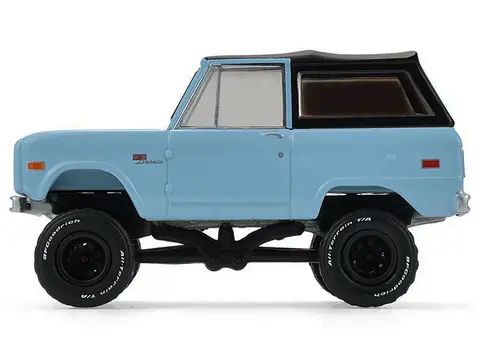 1972 FORD BRONCO CUSTOM SUV LIGHT BLUE WITH BLACK TOP "BARRETT-JACKSON" SERIES 16 1/64 DIECAST MODEL CAR BY GREENLIGHT