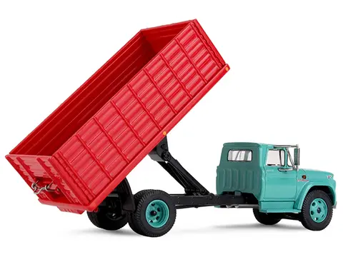 GMC 4000 GRAIN TRUCK TURQUOISE WITH RED CONTAINER 1/64 DIECAST MODEL BY DCP/FIRST GEAR