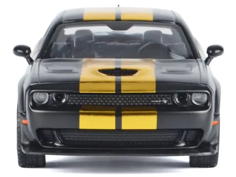 2018 DODGE CHALLENGER SRT HELLCAT WIDEBODY MATT BLACK WITH GOLD STRIPES AND GRAPHICS "MIDNIGHT ECLIPSE" SERIES 1/24 DIECAST MODEL CAR BY MOTORMAX