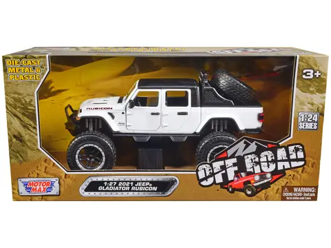 2021 JEEP GLADIATOR RUBICON OFF-ROAD PICKUP TRUCK WHITE WITH BLACK TOP "OFF ROAD" SERIES 1/24-1/27 DIECAST MODEL CAR BY MOTORMAX