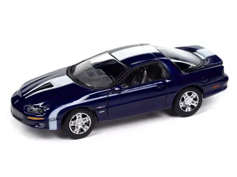 2002 CHEVROLET NICKEY CAMARO ZL1 NAVY BLUE METALLIC WITH WHITE STRIPES "MUSCLE CARS USA" SERIES 1/64 DIECAST MODEL CAR BY JOHNNY LIGHTNING