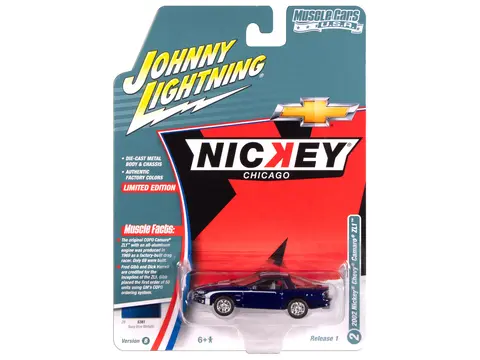 2002 CHEVROLET NICKEY CAMARO ZL1 NAVY BLUE METALLIC WITH WHITE STRIPES "MUSCLE CARS USA" SERIES 1/64 DIECAST MODEL CAR BY JOHNNY LIGHTNING
