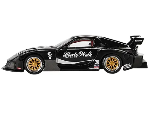 MAZDA RX-7 LB-SUPER SILHOUETTE #20 "LIBERTY WALK" BLACK LIMITED EDITION 1/64 DIECAST MODEL CAR BY MINI GT